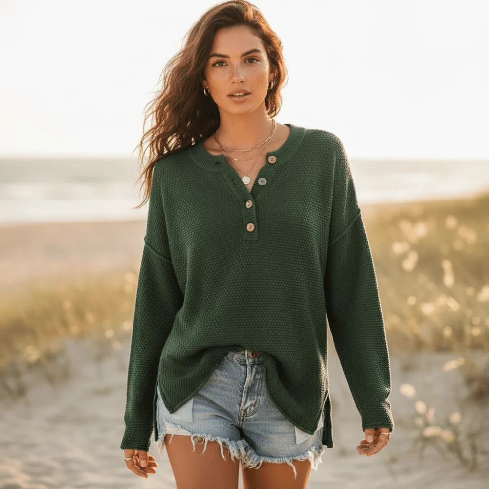 Bohemian Long Sleeve Henley Knit Sweater