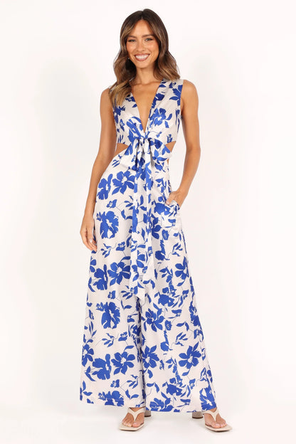 Lulu Wrap Front Jumpsuit Blue Floral