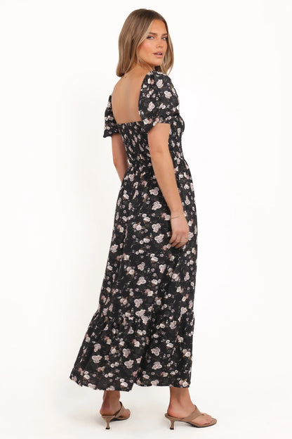 Cecelia Puff Sleeve Maxi Dress Black Floral