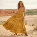 Boho Open Back Halter Maxi Dress