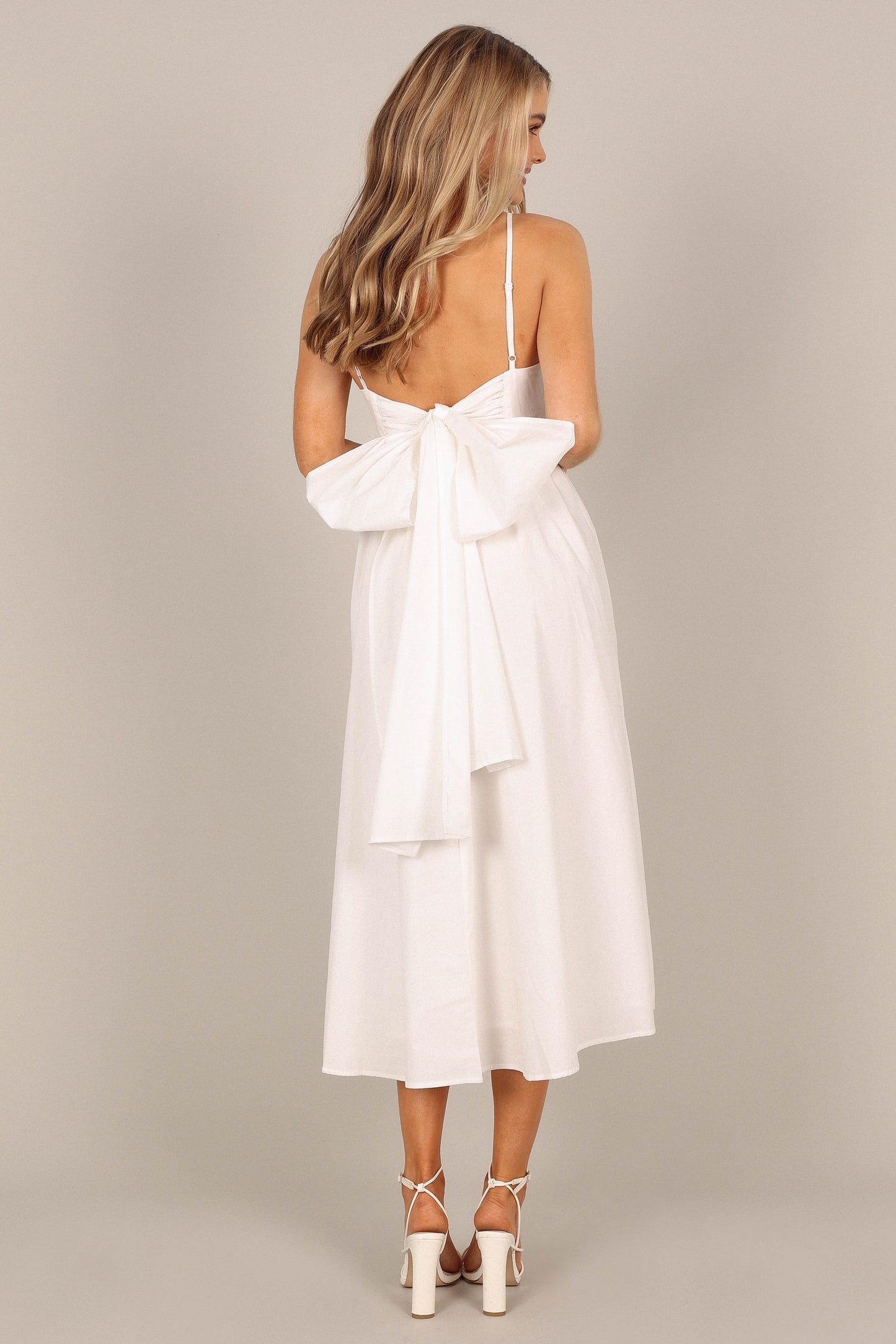 Alice Bow Back Midi Dress White