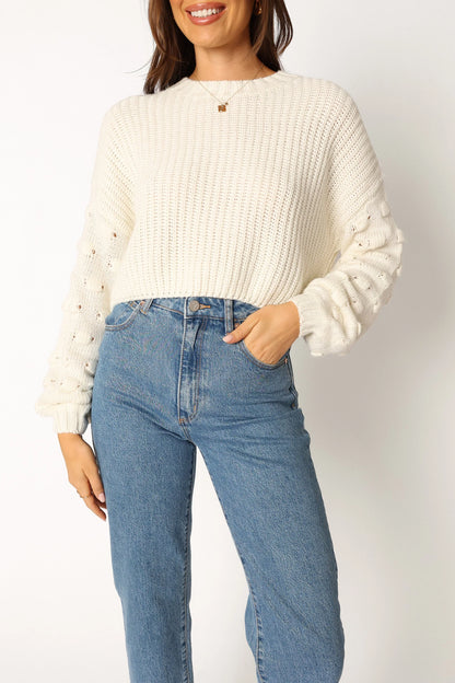 Catalina Polka Dot Texture Knit Sweater Ivory