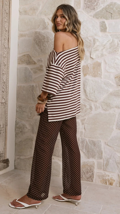 Reda Semi Sheer Pants Chocolate White Spot