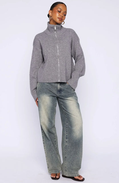 Violetta Zip Knit Cardigan Smokey Grey