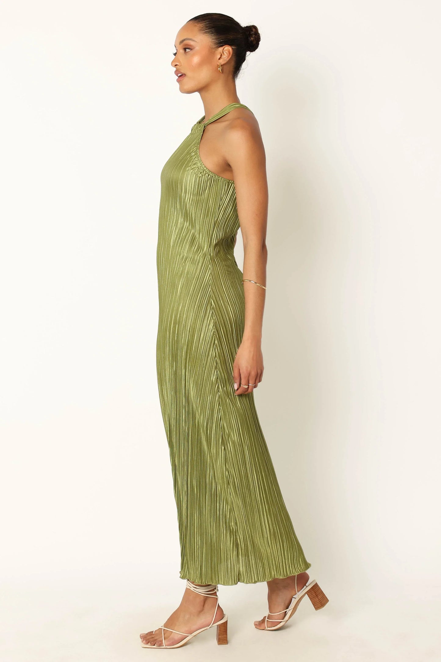 Melody Plisse Halter Maxi Dress Olive