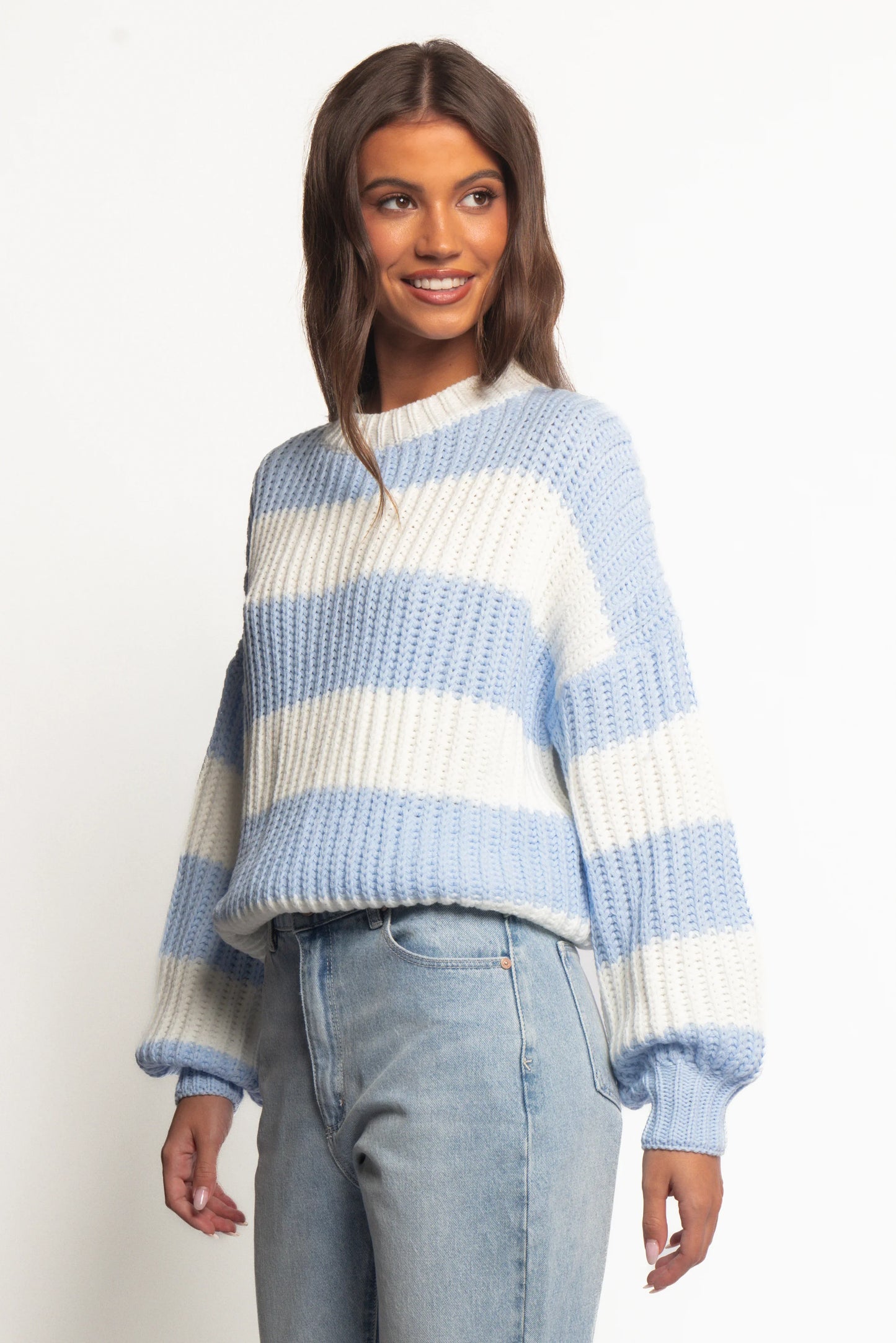 Courtney Thick Stripe Knit Sweater Blue Cream