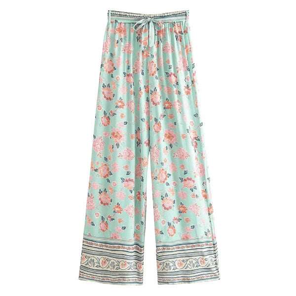 Seafoam Bloom Boho Wide Leg Pants