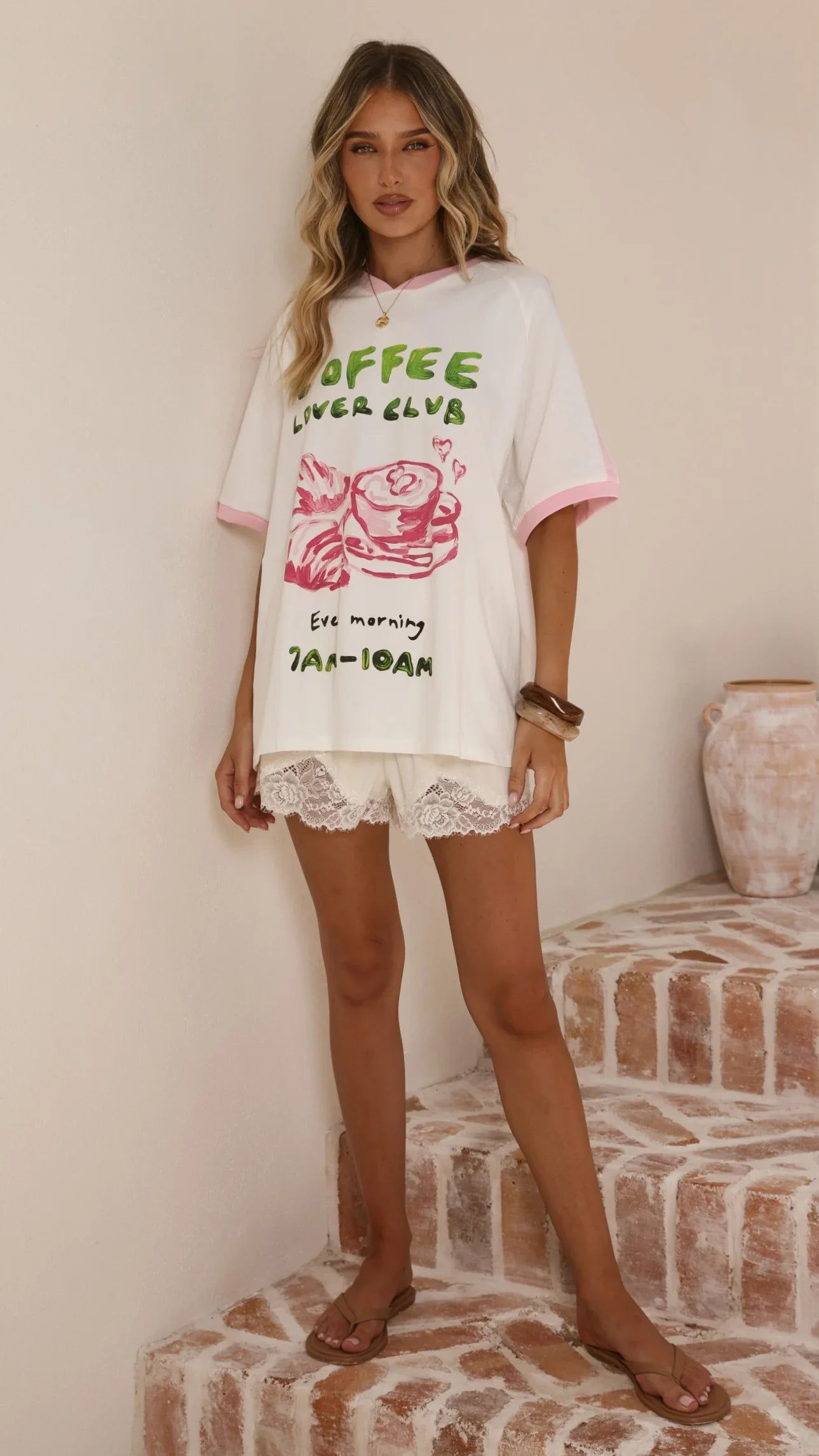 Coffee Lover Club Tee White Pink