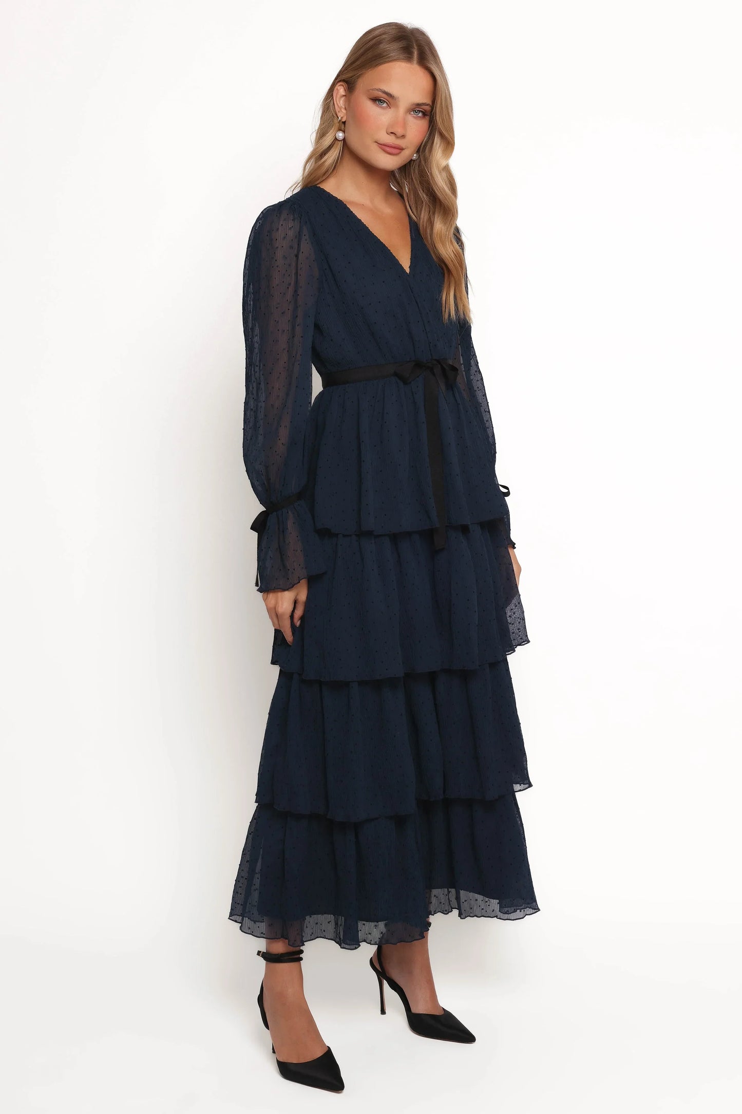 Antoinette Long Sleeve Tiered Maxi Dress Navy