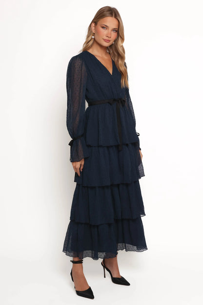 Antoinette Long Sleeve Tiered Maxi Dress Navy