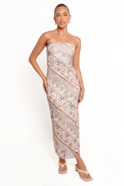 Saskia Strapless Midi Dress Brown