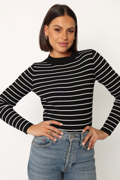 Stacie Ribbed Knit Top Black Stripe