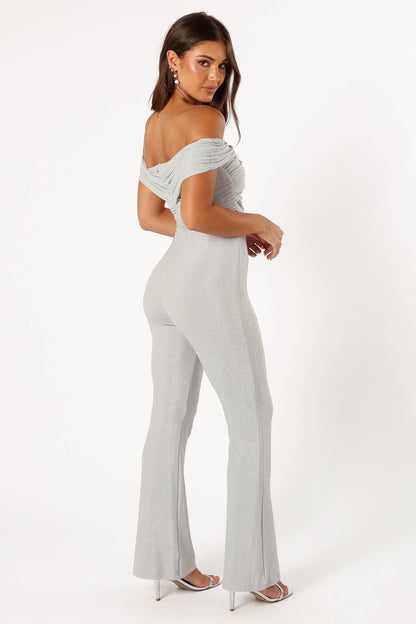Sharnie Off Shoulder Jumpsuit Silver