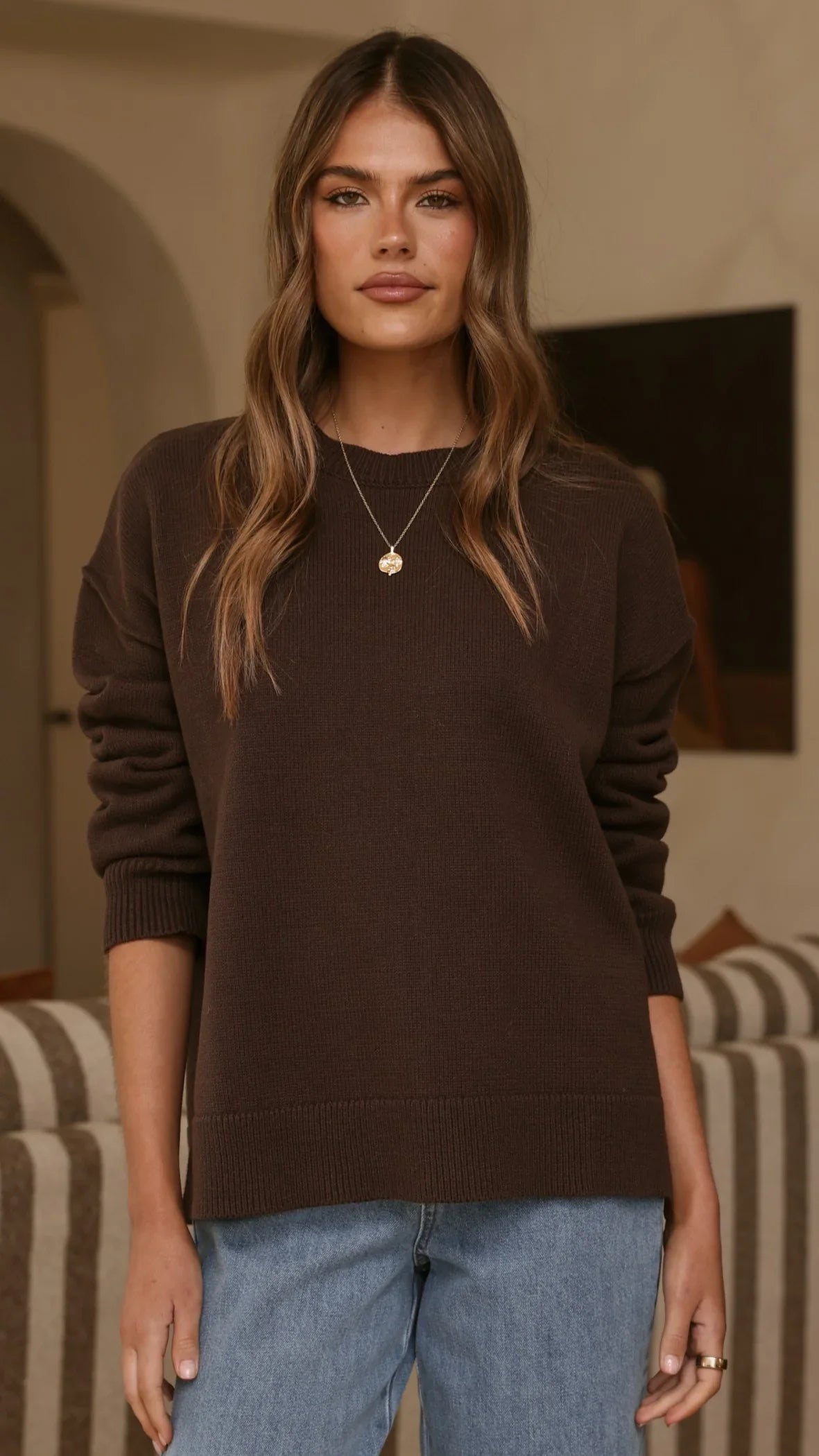 MVN Adrianne Crew Neck Knit Jumper Brown