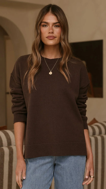 MVN Adrianne Crew Neck Knit Jumper Brown