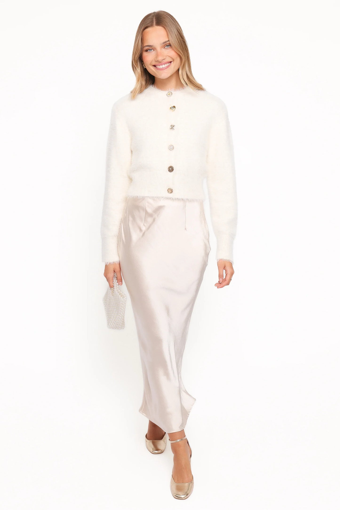 Jintie Vintage Button Cardigan Cream