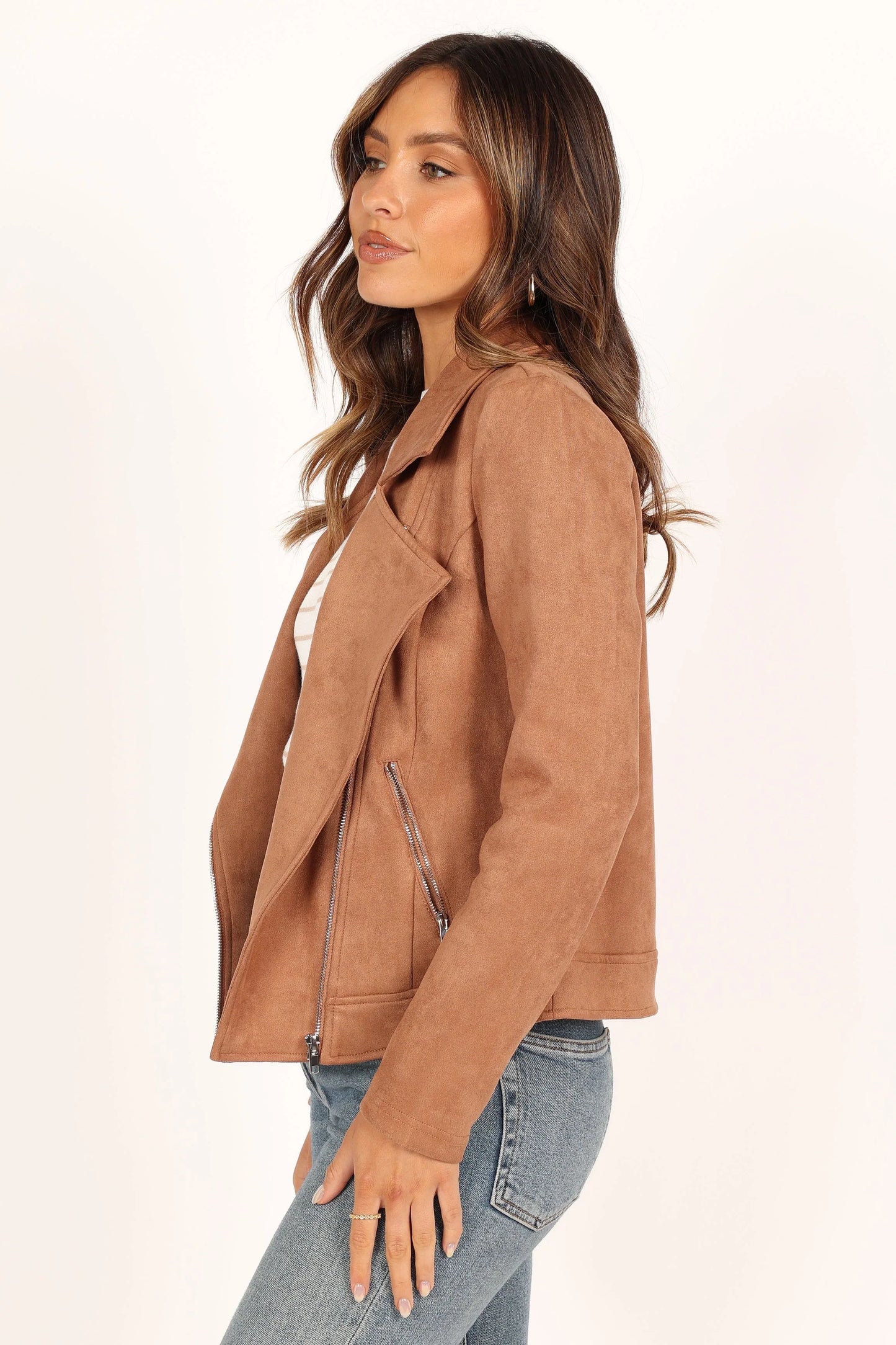 Spencer Faux Suede Moto Jacket Tan