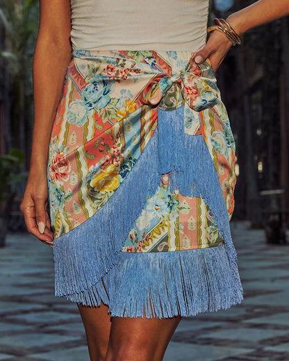 Keanu Border Print Wrap Mini Skirt