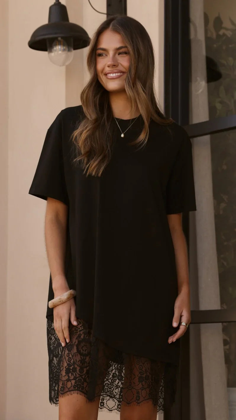 Avei Lace T Shirt Mini Dress Black