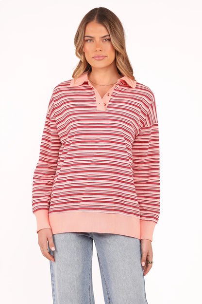 Beau Long Sleeve Jersey Top Pink Stripe