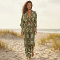Boho Olive Kimono Wide Leg Pants Set