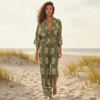 Boho Olive Kimono Wide Leg Pants Set