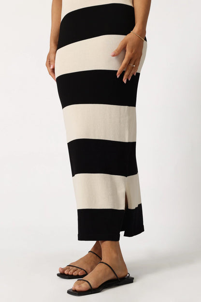 Bridget Midi Dress Cream Black Stripe