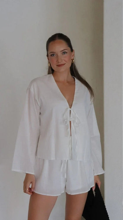 Iveena Top and Shorts Set White