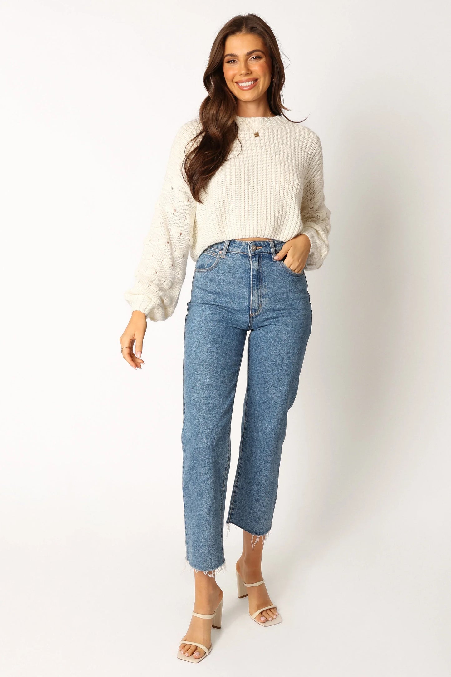 Catalina Polka Dot Texture Knit Sweater Ivory