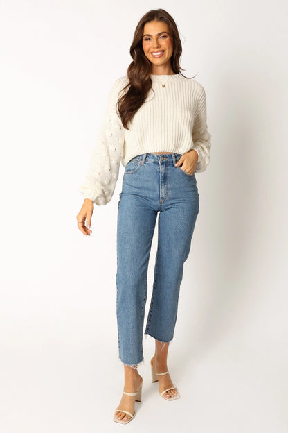 Catalina Polka Dot Texture Knit Sweater Ivory