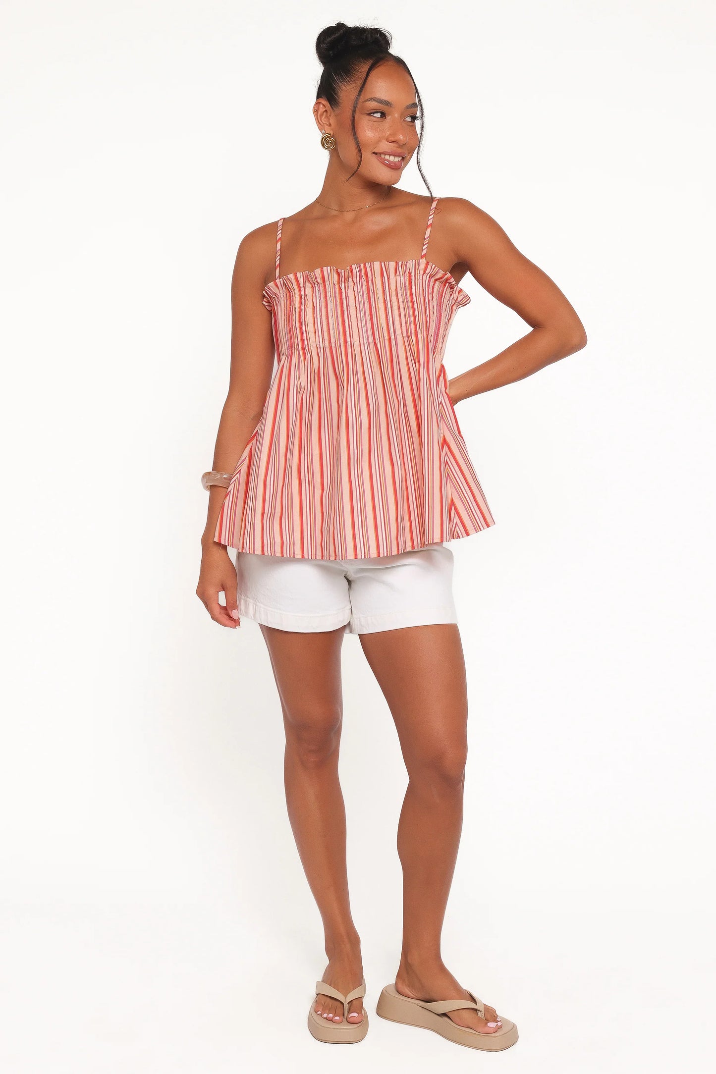 Carson Pleated Top Peach Stripe