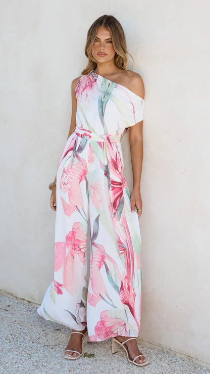 Oasis One Shoulder Jumpsuit Pink Floral