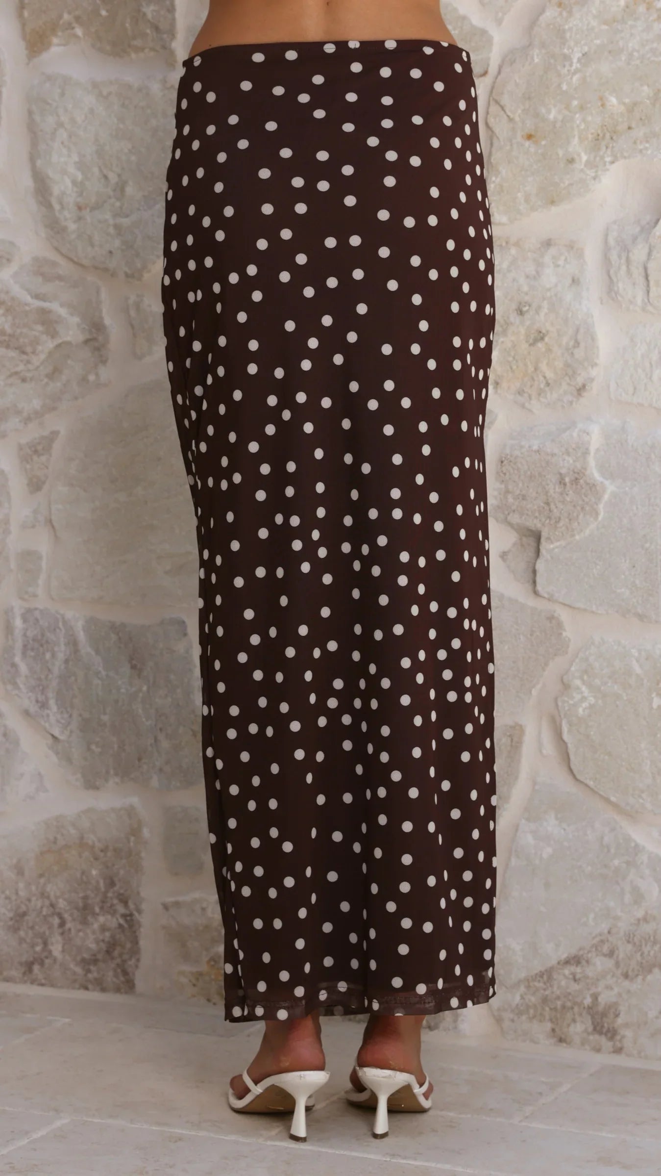 Janika Maxi Skirt Chocolate White Polka Dot