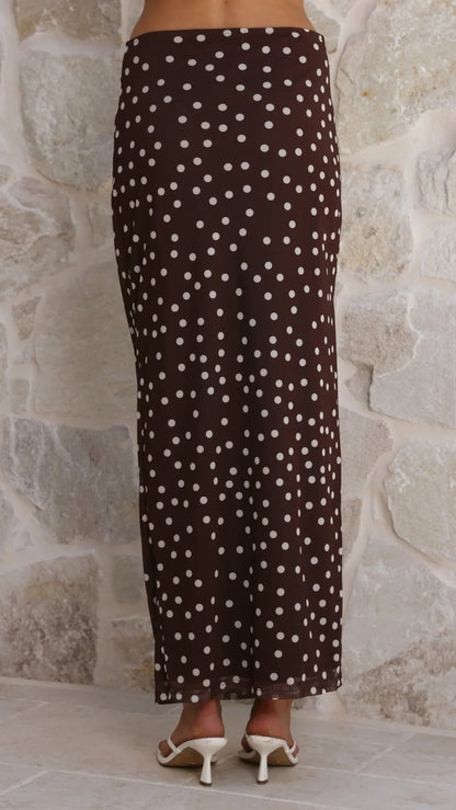 Janika Maxi Skirt Chocolate White Polka Dot