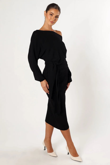 Prancer Off Shoulder Midi Dress Black