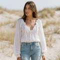 White Boho Cotton Long Sleeve Blouse