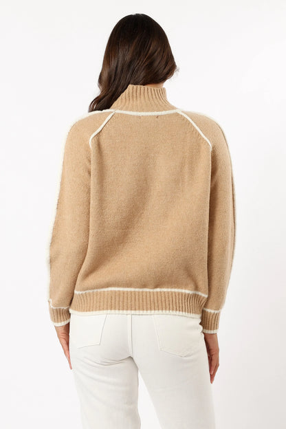 Rylee Contrast Hem Knit Sweater Camel