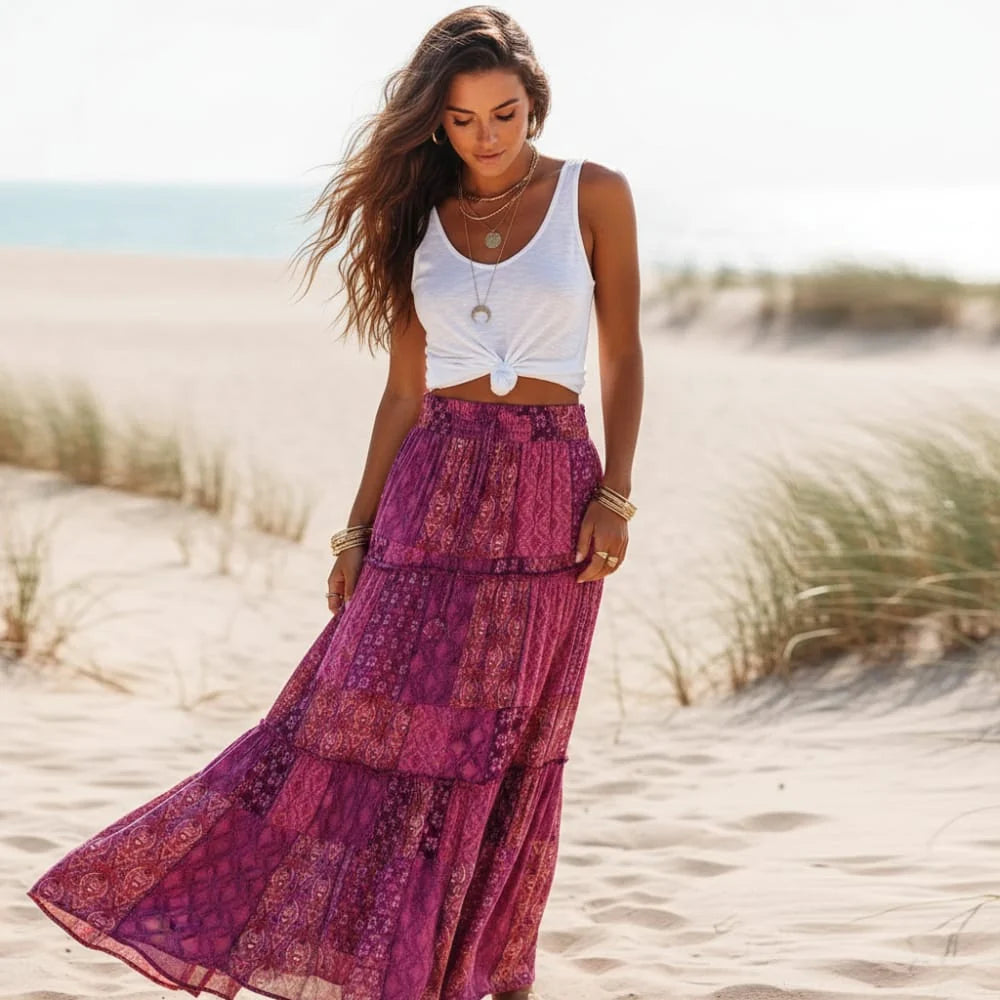 Floral Print Bohemian Maxi Skirt