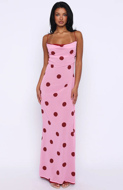 Peony Pop Maxi Dress Pink Polka Dot