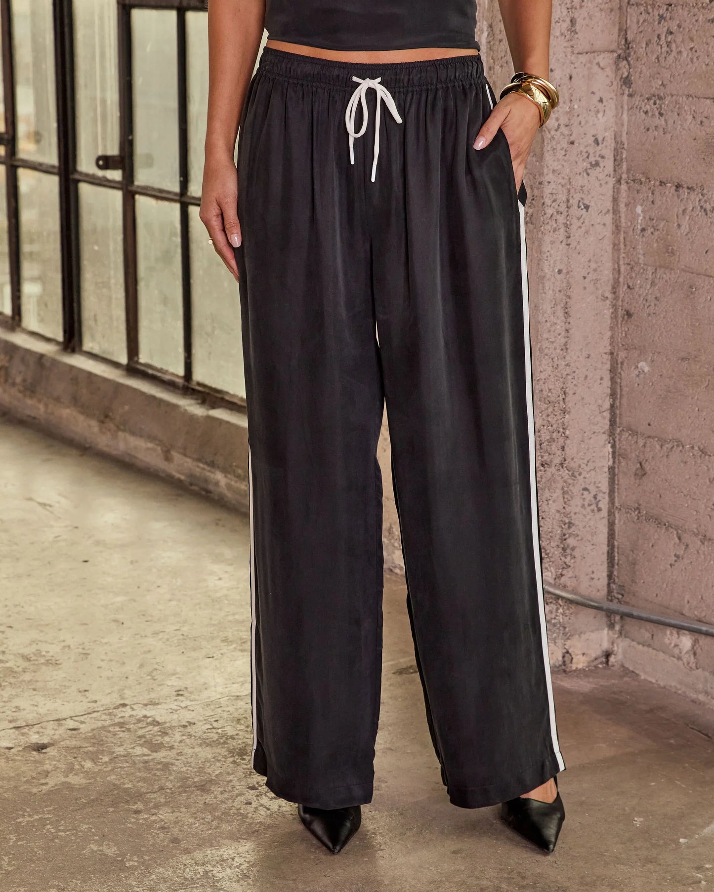 Move It Babe Cupro Drawstring Waist Wide Leg Pants