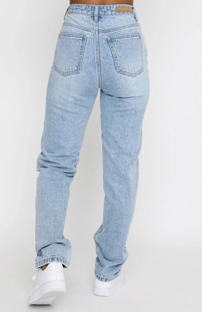 Whos That Girl Straight Leg Denim Jeans Washed Blue