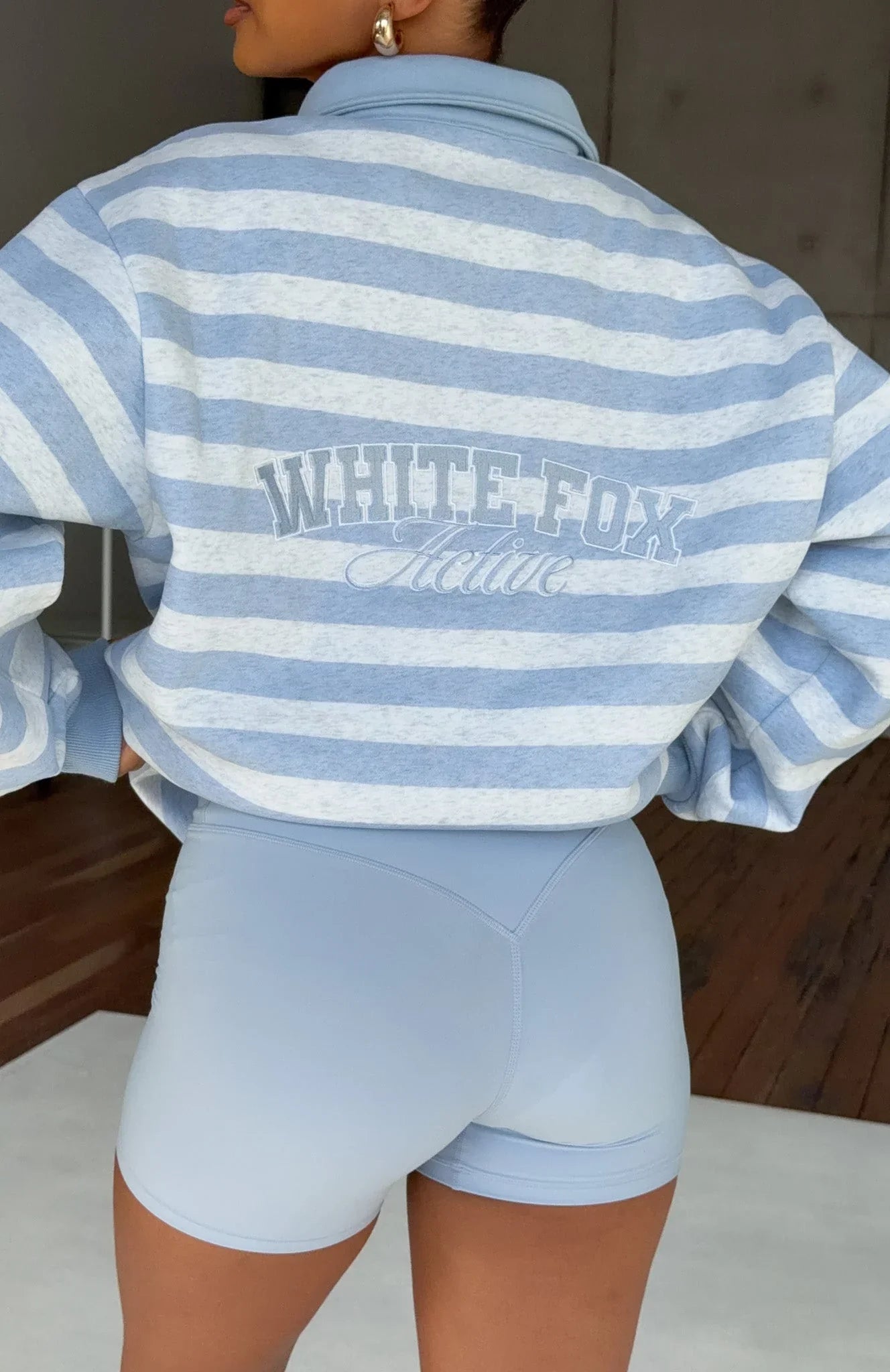 Best Influence Oversized Henley Sweater Grey Marle Blue Stripe