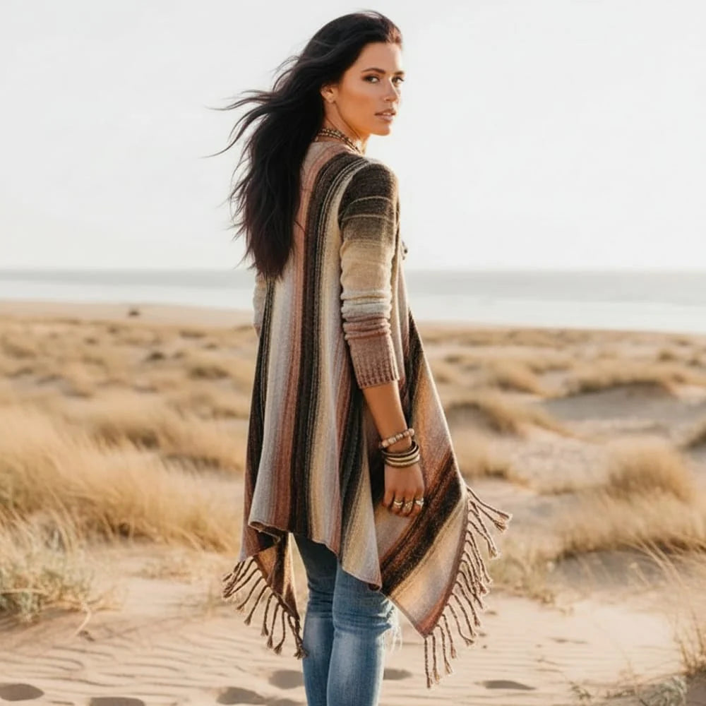 Boho Fringe Wrap Cardigan Sweater