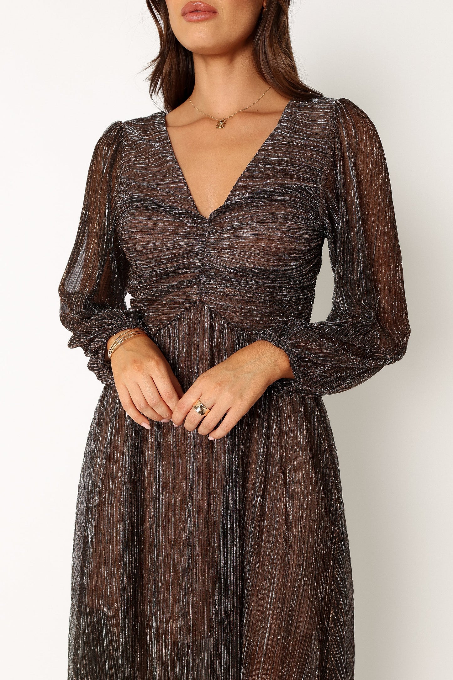 Lustre Long Sleeve Midi Dress Bronze