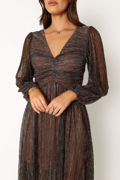 Lustre Long Sleeve Midi Dress Bronze