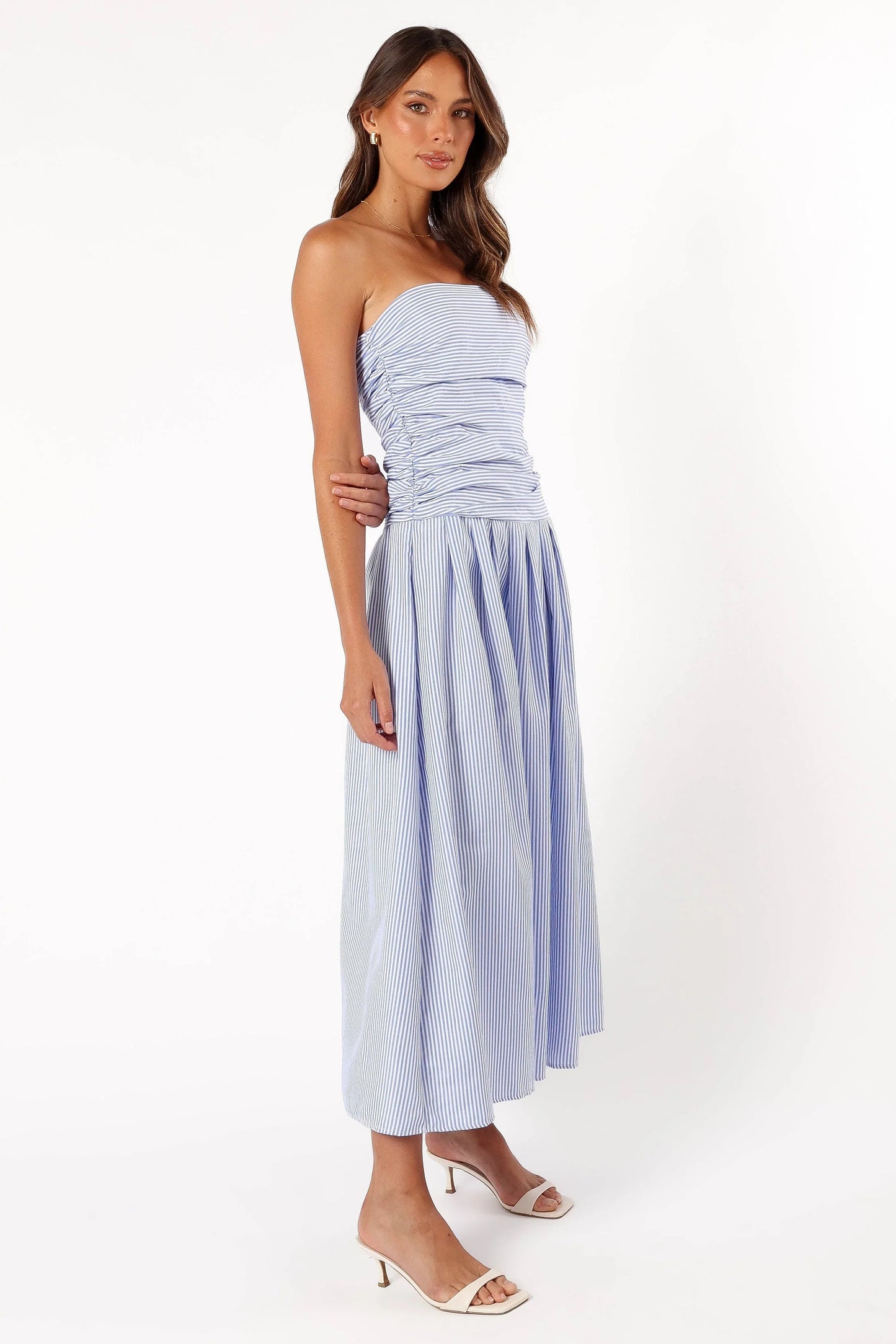 Avalee Strapless Maxi Dress Blue Stripe
