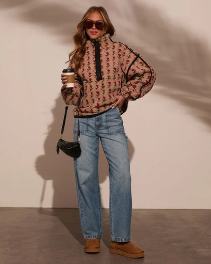 Pauleen Sherpa Floral Quarter Zip Sweatshirt