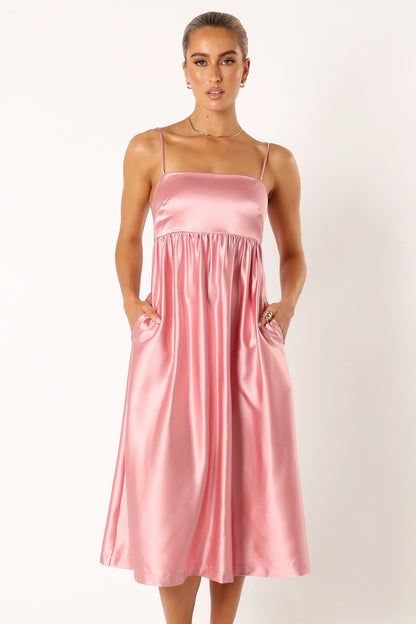 Teagan Bow Back Midi Dress Soft Pink