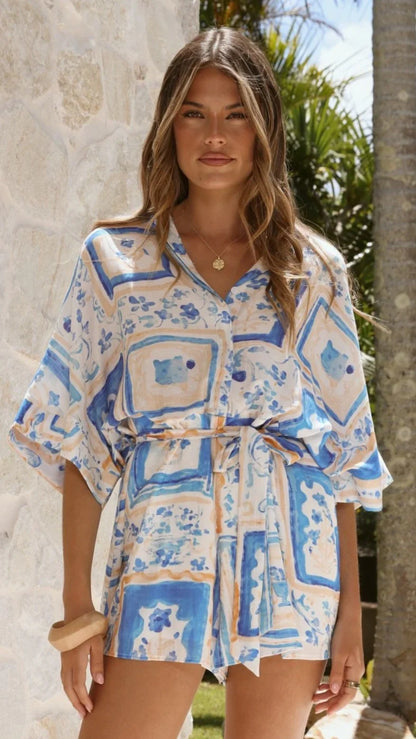 Carmen Playsuit Blue Yellow Print