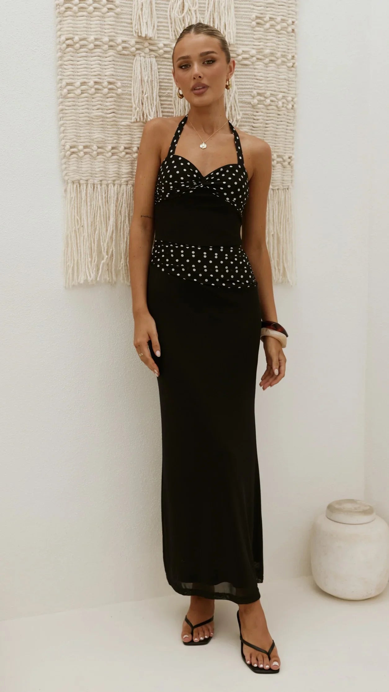 Nelly Maxi Dress Black White Polka